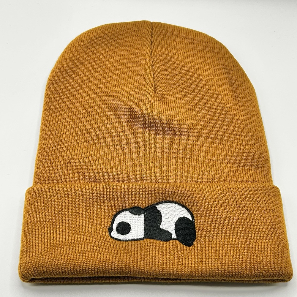 Panda Sleeping Animal Cartoon Beanie Hat Cap Knit Cuff Brown Fashion Casual